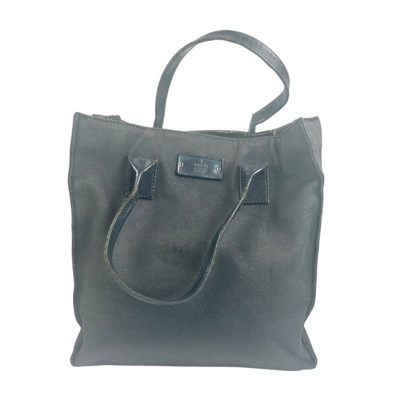 Gucci Vintage Black Canvas Tote Bag with Leather Trim - Picture 1 of 9